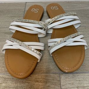 White Strappy Sandals With Rhinestone